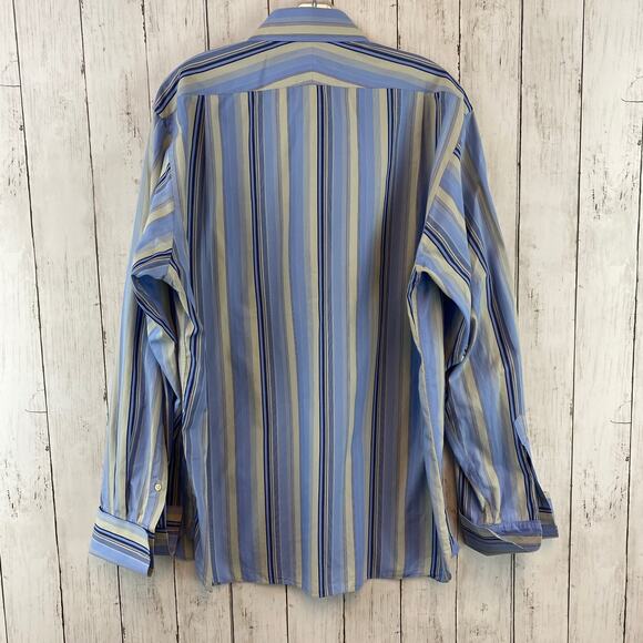 Burberry London Blue/Cream Stripe Button-Up Long Sleeve Dress Shirt Size 16/41 - Picture 12 of 13